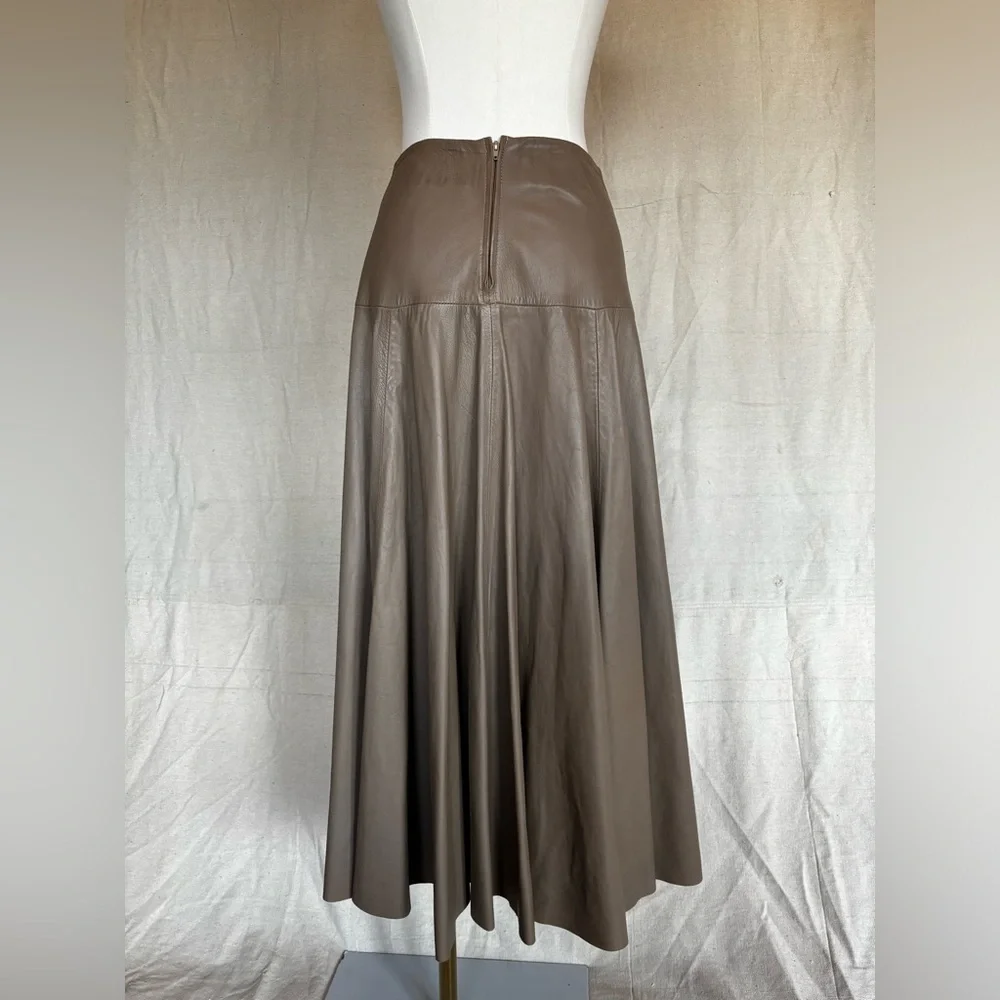 Vintage Alicia Herrera Taupe leather maxi skirt size 8 - Picture 5 of 5